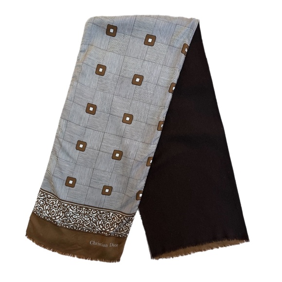 Vintage Brown & Cream Wool-Silk Scarf – Attributed to Christian Dior 🇫🇷 - Picture 4 of 9